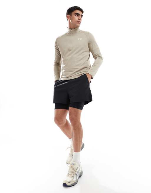 Under Armour - Tech - T-shirt texturé à col zippé - Kaki citadin, 3 de 4