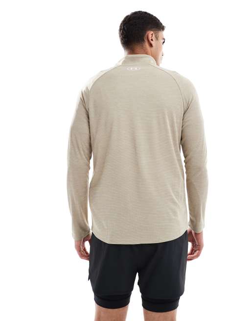 Under Armour - Tech - T-shirt texturé à col zippé - Kaki citadin, 4 de 4