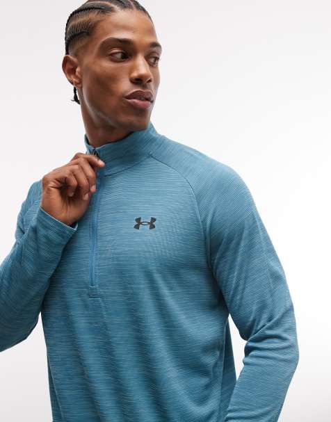 Under Armour Tech textured half-zip t-shirt in boundless blue - view 1