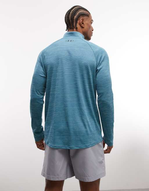 Under Armour Tech textured half-zip t-shirt in boundless blue, 2 of 5