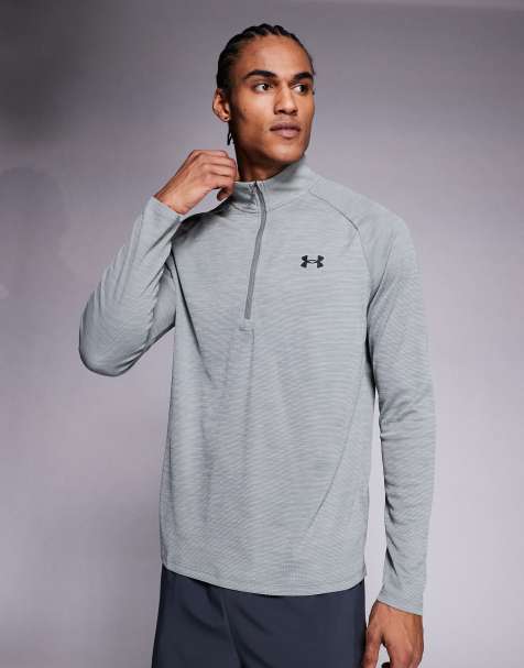 Under Armour Tech textured half-zip t-shirt in clay green - view 1