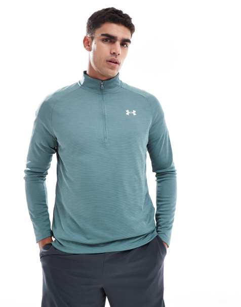 Under Armour Tech textured half-zip top in jasper blue - view 1