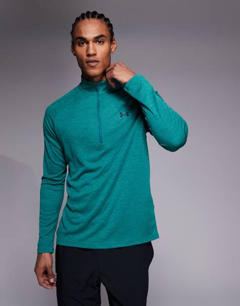 Under Armour – Tech – Turkusowozielony fakturowany T-shirt z suwakiem pod szyją - view 1