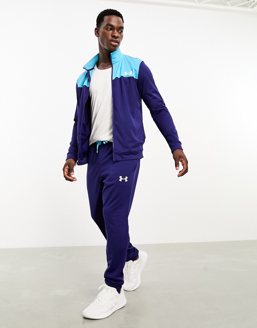 under armour tracksuit in navy with light blue panels
