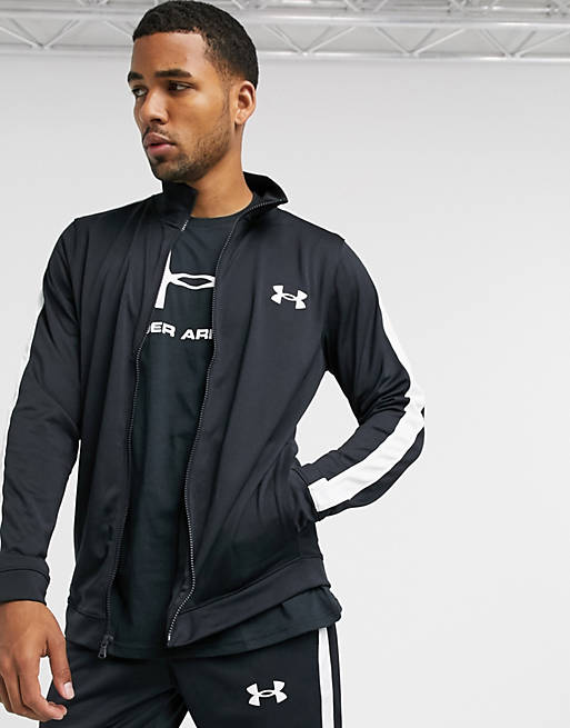 Under Armour tracksuit set in black with white stripe | ASOS