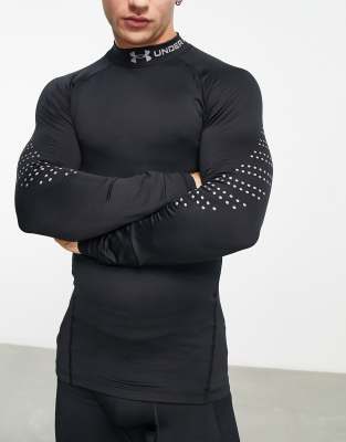 tussen Bekijk het internet Archeologisch Under Armour Training Cold Gear mock neck long sleeve relfective top in  black | ASOS