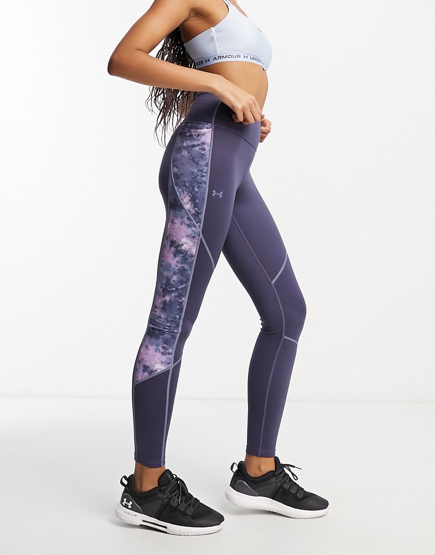 Under Armour Training Cold Weather leggings with side print in purple
