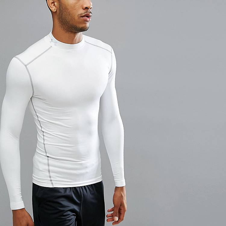 Under Armour Training coldgear compression long sleeve top with mock neck  in white 1265648-100 | ASOS