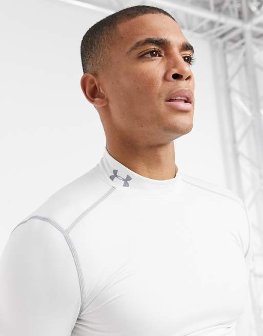 Under Armour Training coldgear mock neck long sleeve top in white