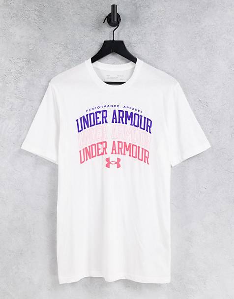 Under Armour Training Collegiate multi logo t-shirt in white