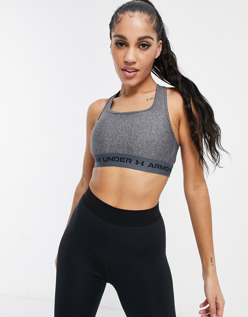 Under Armour Training Crossback mid support sports bra in charcoal heather-Grey