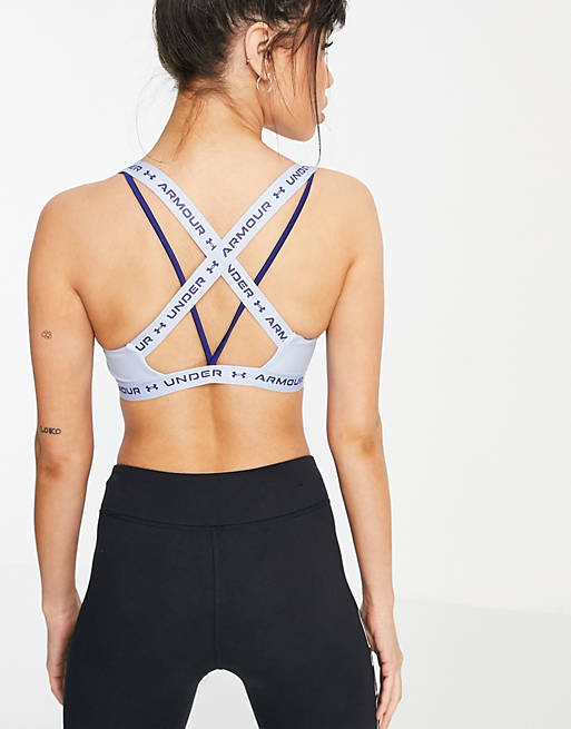 Under Armour Training crossback mid support sports bra in pale blue