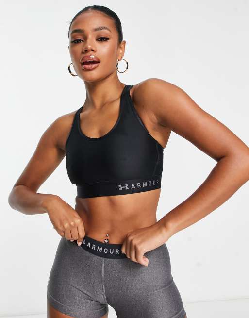 Under Armour – Training – Czarny biustonosz sportowy z wycięciem, zapewniający średnie podtrzymanie
