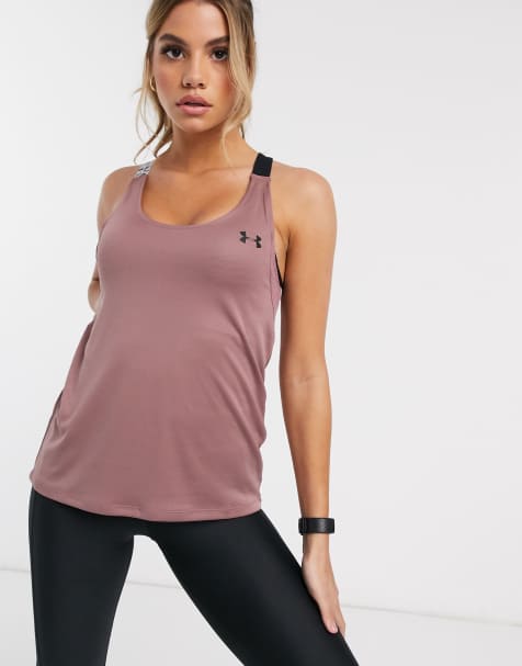 Under Armour – Training – Doppelt gestricktes Trägershirt mit Riemen in Rosa