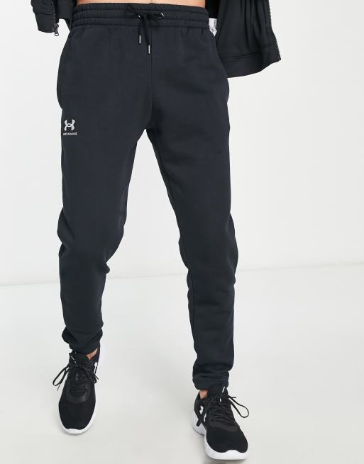 Under Armour Essential Fleece Joggers, Black/White at John Lewis & Partners