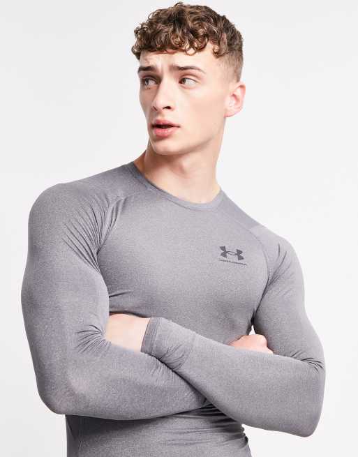 Under Armour – Training – Grå långärmad t-shirt med HeatGear-teknik