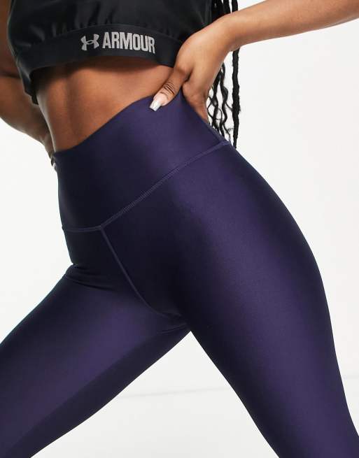 Under Armour – Training Heatgear – Granatowe legginsy z logo na nogawce, 3 z 4