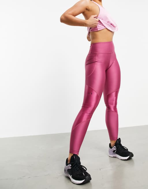 Under Armour Training Heatgear Shine leggings in pink