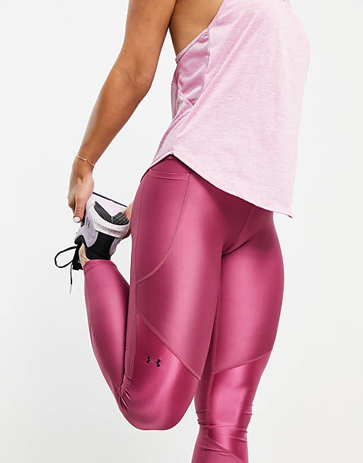 Under Armour Training Heatgear Shine leggings in pink