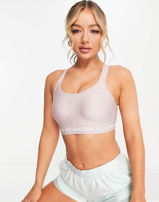 Under Armour Infinity mid support high neck sports bra in grey shine