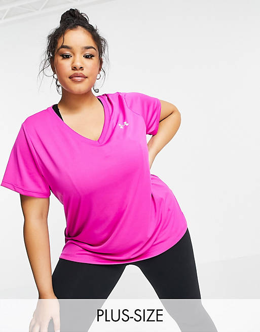 Under Armour Training Plus Tech v neck t-shirt in pink