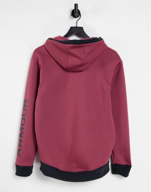 Under Armour Training Recover fleece hoodie in burgundy