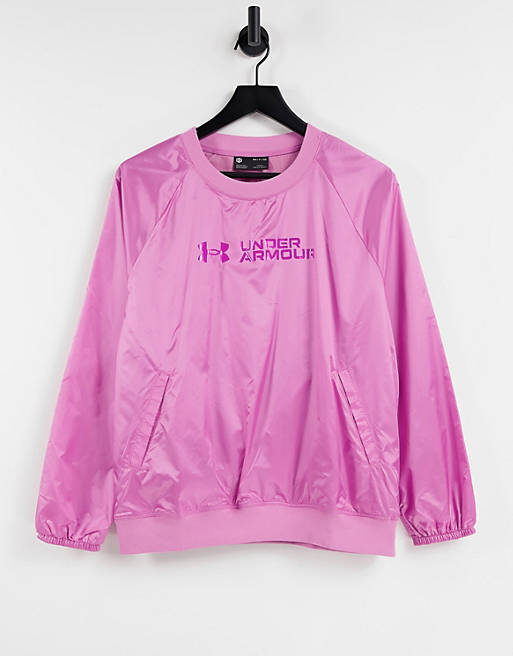 Under Armour Training Recover shine woven sweatshirt in pink