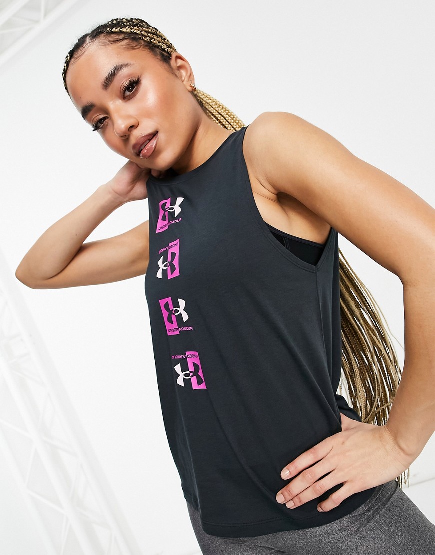 Under Armour Training Repeat Logo Muscle Tank In Black