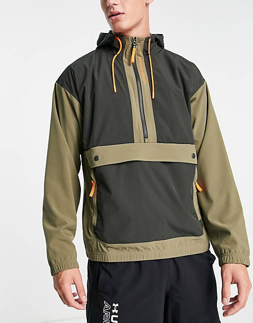 Under Armour Training Rush woven jacket with pocket detail in khaki