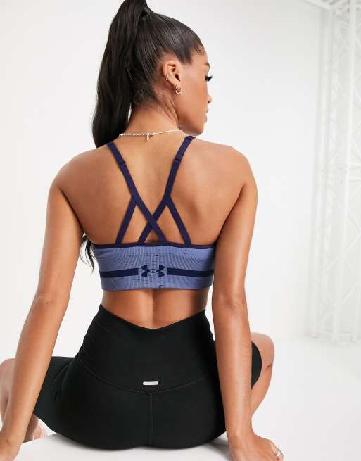 Under Armour Training Seamless mid support long sports bra in blue, 2 of 4