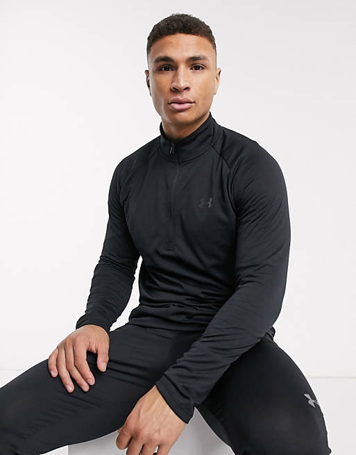 Under Armour Tech 2.0 Mens Training Top Black Half Zip Long Sleeve Gym Jersey 