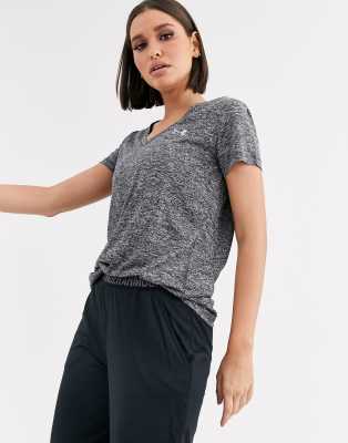 Under Armour Training Tech Twist V Neck Tshirt In Grayblack In Black