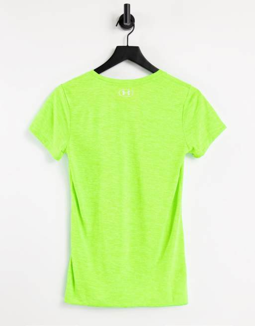 Under Armour Training Tech V neck t shirt in lime green ASOS