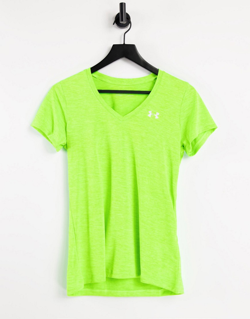 Under Armour Training Tech V neck t-shirt in lime green