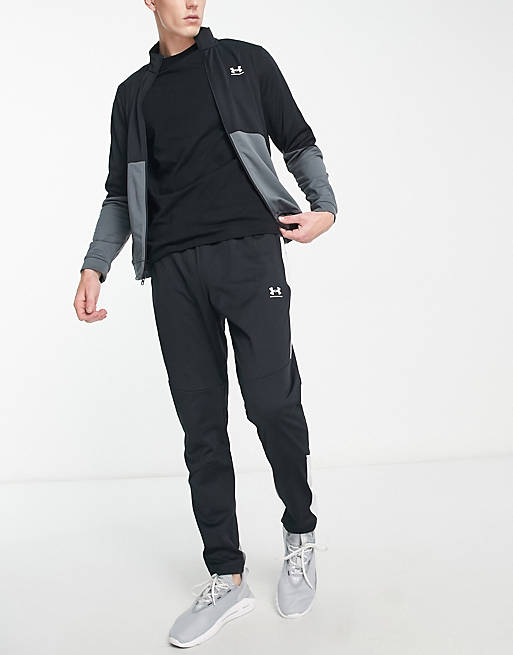 Under Armour Training Tricot colourblock tracksuit bottoms in grey ...