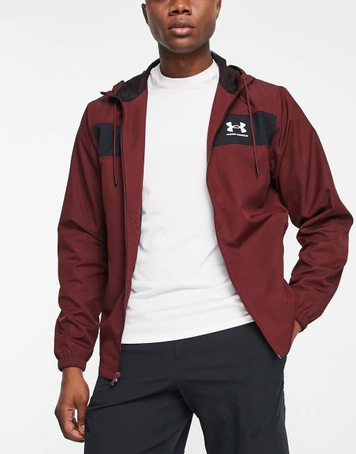 Under Armour Training Windbreaker jacket in burgundy and black