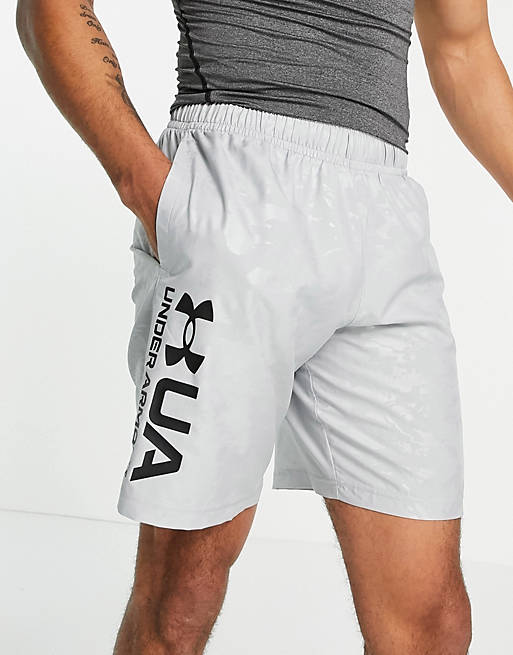  Under Armour Training woven emboss logo shorts in grey camo 