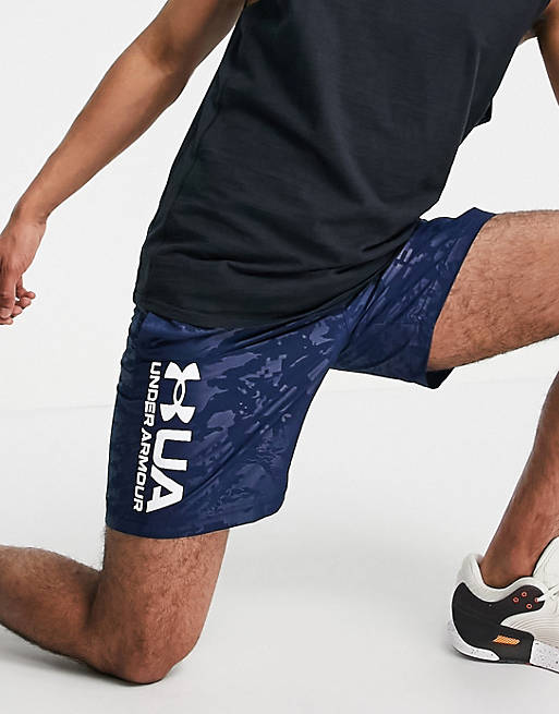 Under Armour Training woven emboss logo shorts in navy camo