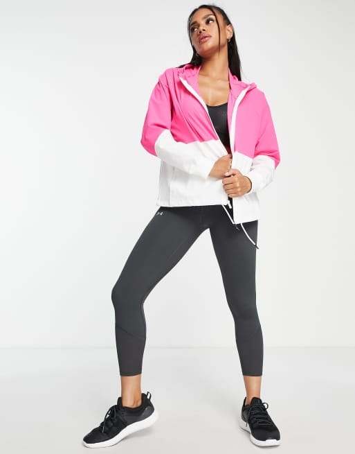 Under Armour Training woven full zip jacket in pink and white