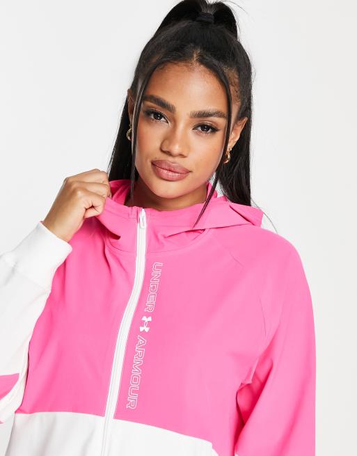 Under Armour Woven Fz Jacket Damen-Laufjacke Tracksuit Top Jacket  Pink/White 