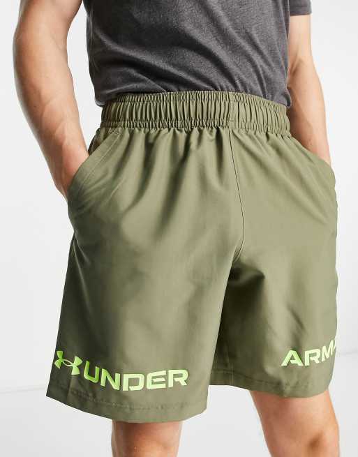 Under Armour Training woven graphic shorts in khaki