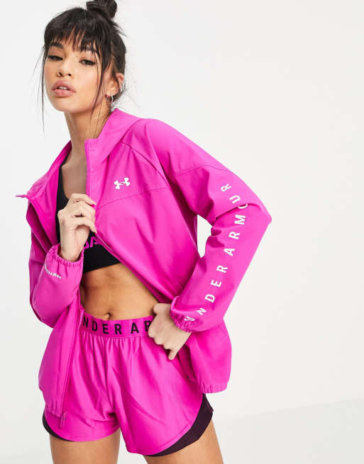 Under Armour Training woven hooded jacket in pink