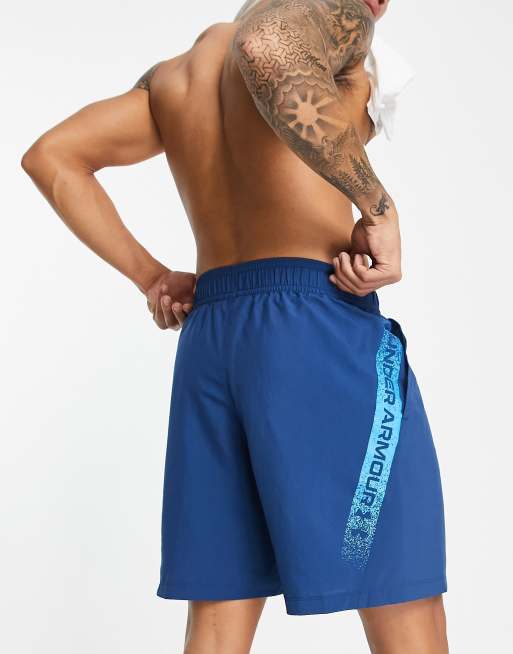 Under Armour Training woven side graphic shorts in blue