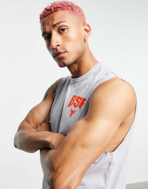Under Armour Training x Project Rock – Ärmelloses T-Shirt mit Print in Grau