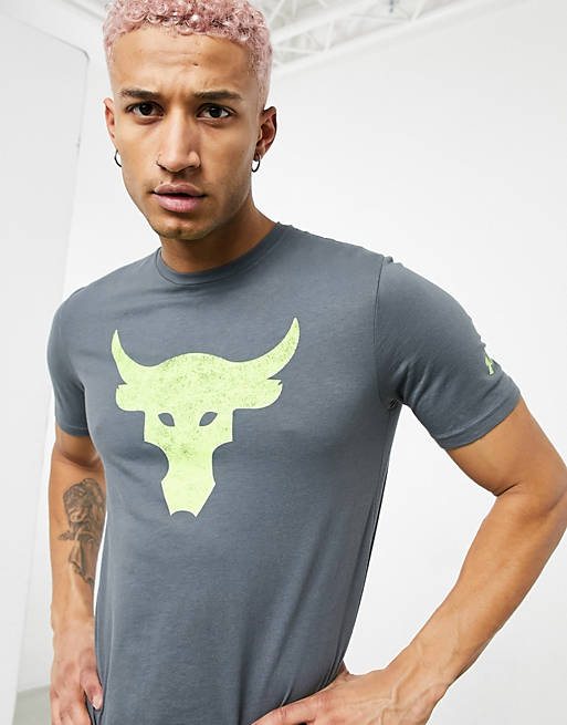 Under Armour Training x Project Rock bull print t-shirt in grey and yellow  | ASOS