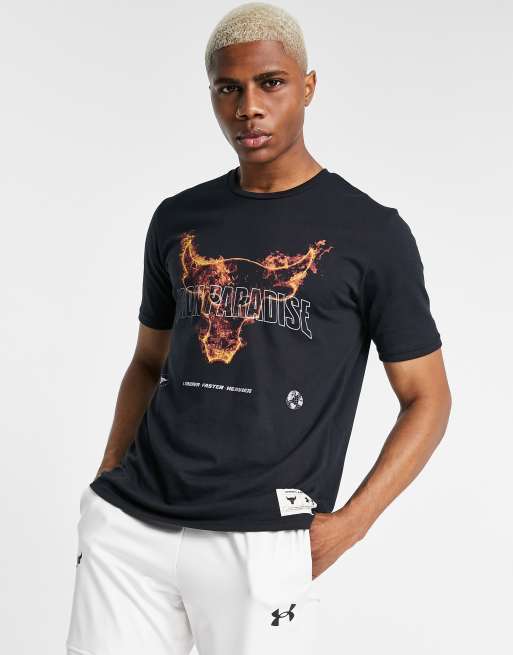 Under Armour Training x Project Rock fire print t-shirt in black | ASOS