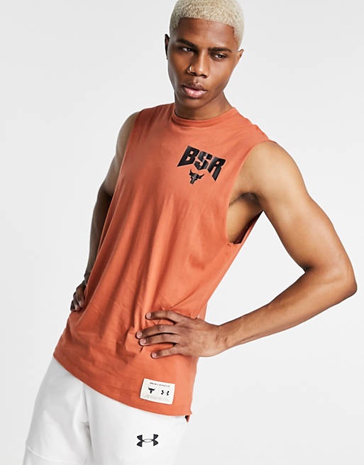 Under Armour Training x Project Rock printed sleeveless t-shirt in rust