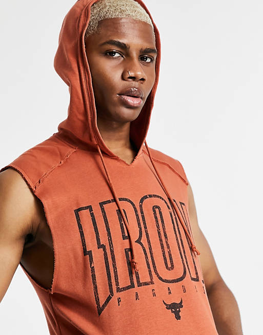 Under Armour Training x Project Rock sleeveless hoodie in rust