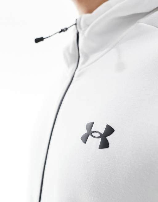 Under Armour Unstoppable colourblock fleece full zip hoodie in grey and  white