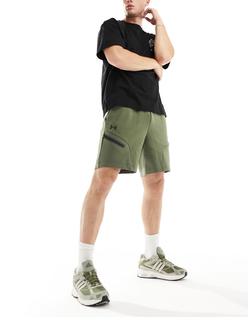 Under Armour Unstoppable fleece shorts in khaki-Green